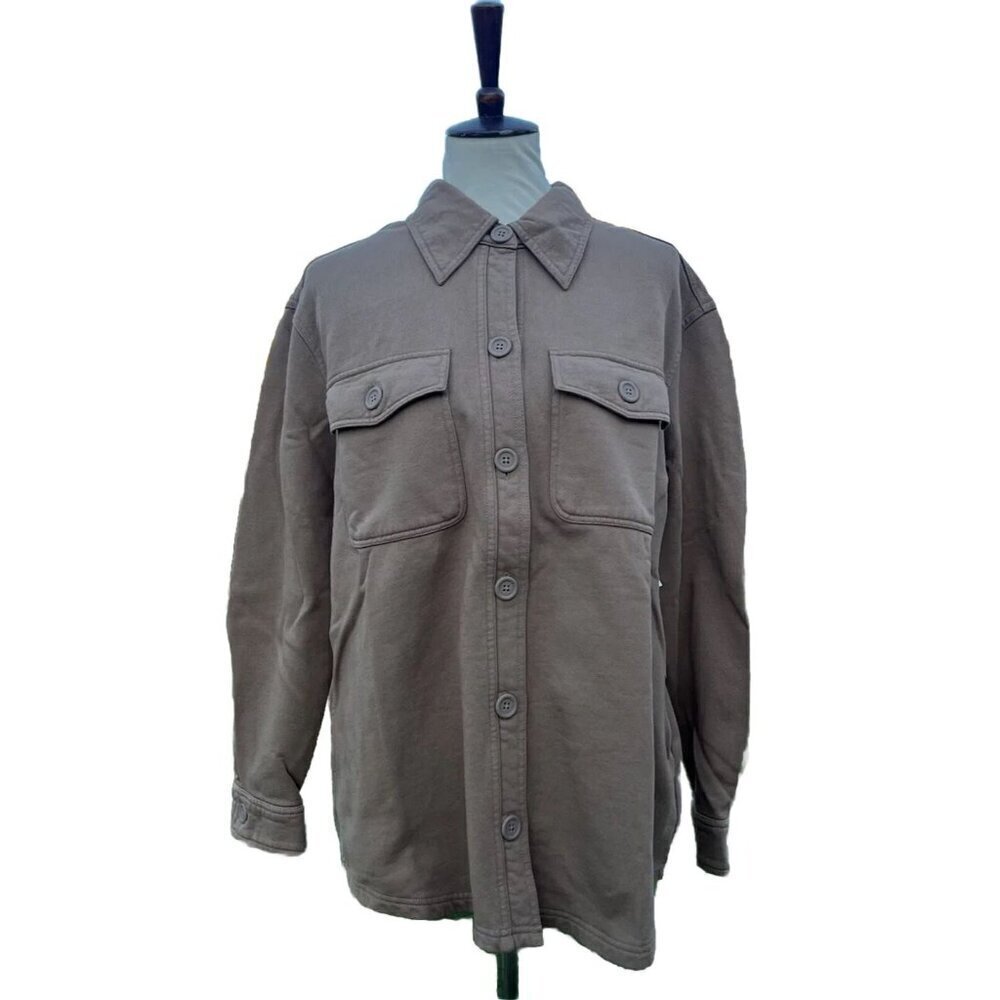 GSO235 Good American Cotton Fleece Shacket Shirt Jacket Size 1/2 - Picture 10 of 10